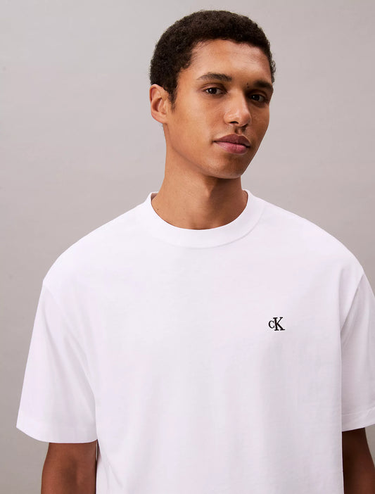 Calvin Klein Embroidered Monogram Logo Relaxed T-Shirt in Brilliant White