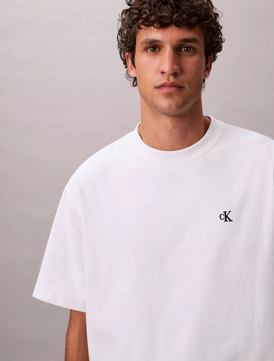 Calvin Klein Monogram Logo Relaxed Crewneck T-Shirt in Bright White