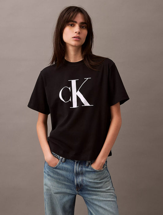Calvin Klein Women Monogram Logo Boxy T-Shirt - Black Beauty