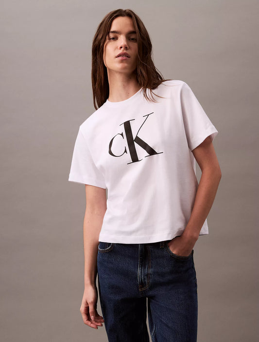 Calvin Klein Women Monogram Logo Boxy T-Shirt - Brilliant White