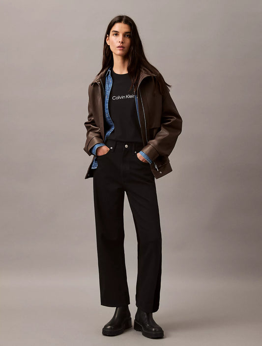 Calvin Klein Women's Standard Logo Boxy Fit Crewneck T-Shirt in Black Beauty