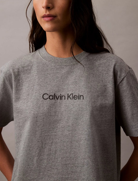 Calvin Klein Women's Standard Logo Boxy Fit Crewneck T-Shirt in Medium Grey Heather