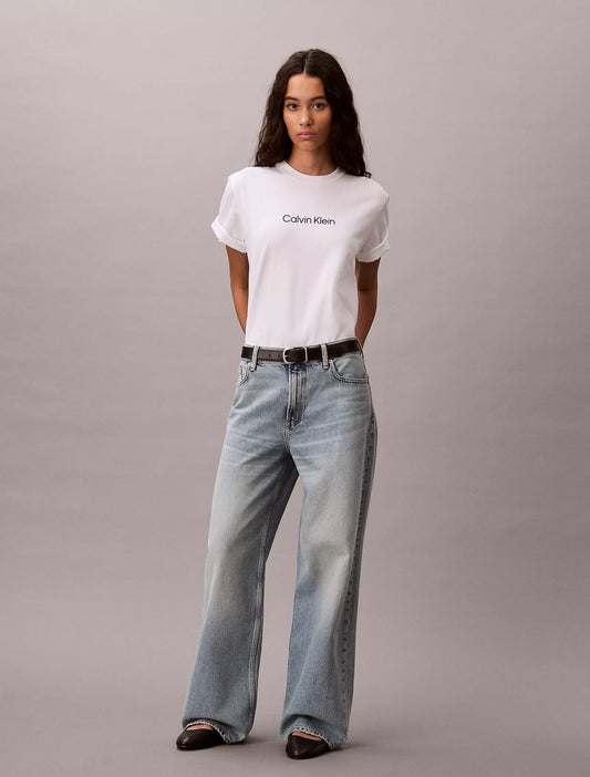 Calvin Klein Women's Standard Logo Boxy Fit Crewneck T-Shirt in Bright White