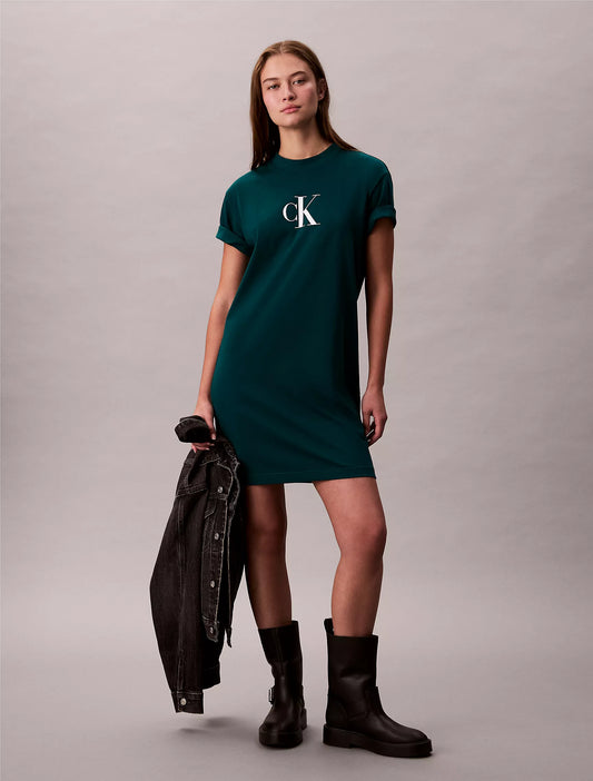 Calvin Klein Monogram Logo Jersey T-Shirt Dress - Maya Green