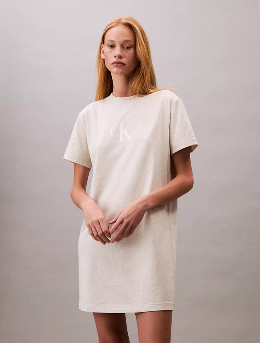 Calvin Klein Monogram Logo Jersey T-Shirt Dress - Vanilla Heather