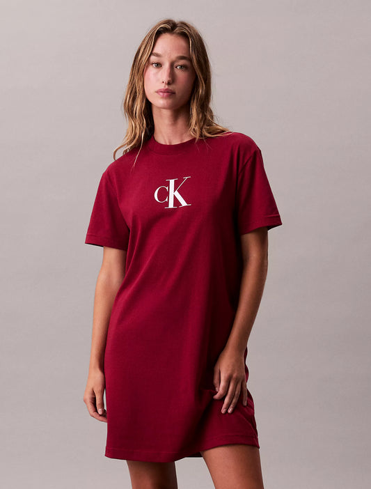 Calvin Klein Monogram Logo Jersey T-Shirt Dress - Magenta Jewel