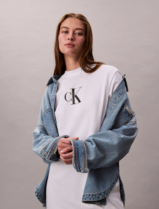 Calvin Klein Monogram Logo Jersey T-Shirt Dress - Brilliant White