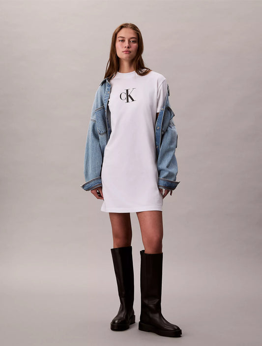 Calvin Klein Monogram Logo Jersey T-Shirt Dress - Brilliant White