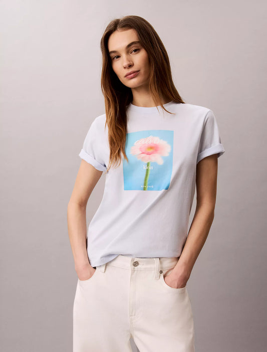 Calvin Klein Women's Daisy Graphic Classic T-Shirt in Ancient Water