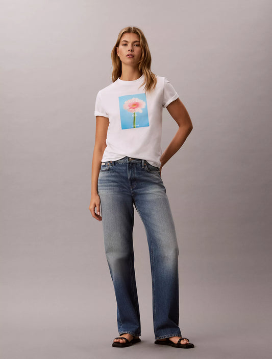 Calvin Klein Women's Daisy Graphic Classic T-Shirt in Bright White