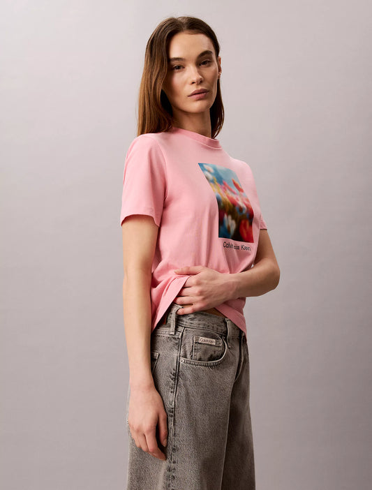 Calvin Klein Women's Flower Graphic Classic T-Shirt in "Soft Berry"