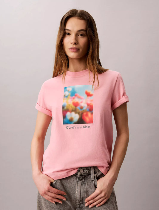 Calvin Klein Women's Flower Graphic Classic T-Shirt in "Soft Berry"