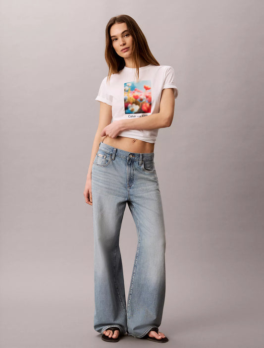 Calvin Klein Women's Flower Graphic Classic T-Shirt in "Bright White"