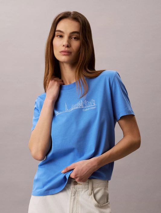 Calvin Klein Women's New York Cityscape Classic Graphic Tee in Marina