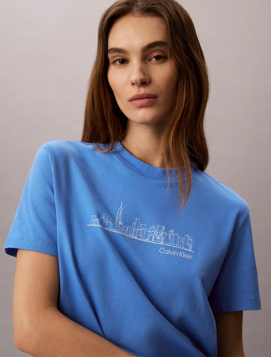 Calvin Klein Women's New York Cityscape Classic Graphic Tee in Marina