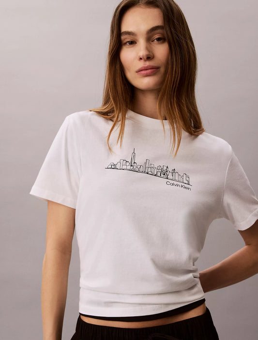 Calvin Klein Women's New York Cityscape Classic Graphic Tee in Bright White
