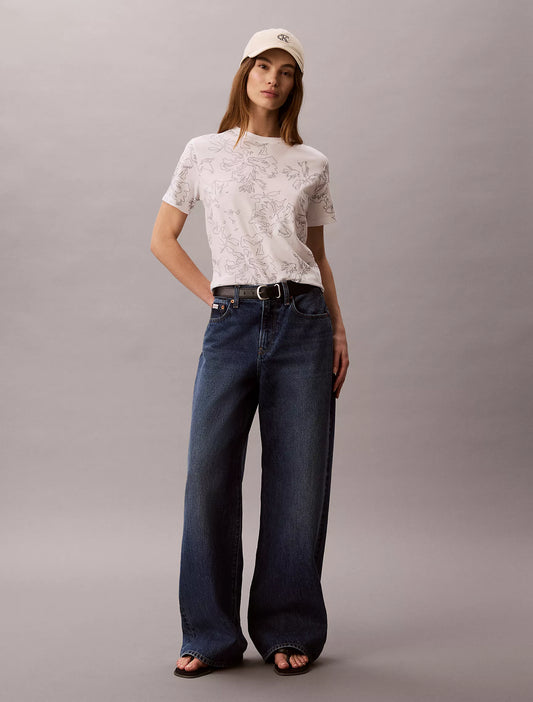 Calvin Klein Women's Floral Graphic Classic Tee in Bright White Aop