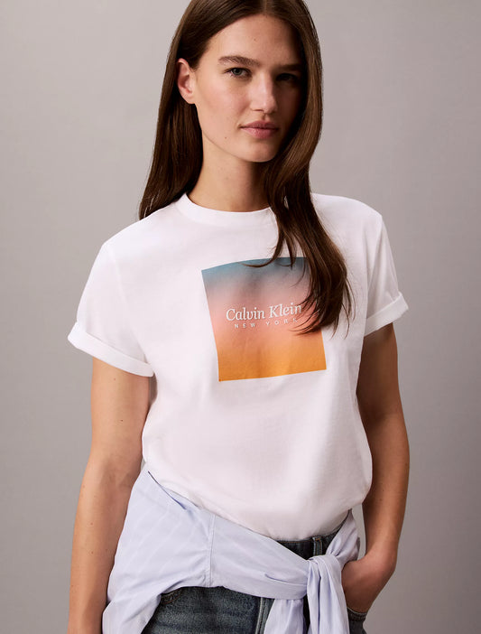 Calvin Klein Women's Sunset Graphic Classic Tee in Bright White