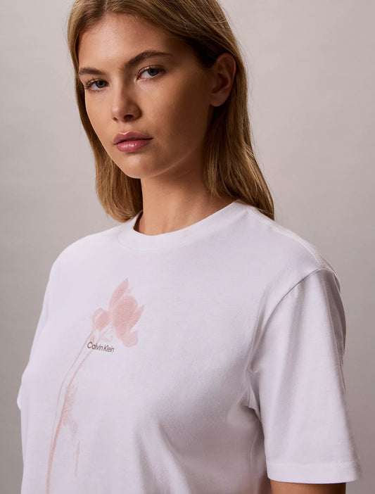 Calvin Klein Women's Floral Logo Graphic Boxy T-Shirt in Bright White