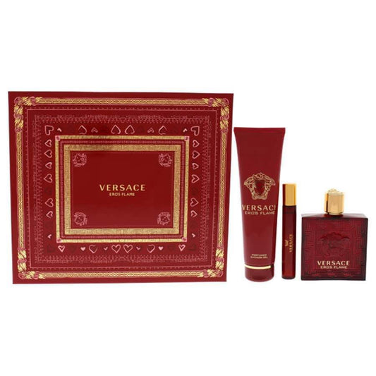 Versace Eros Flame by for Men - 3 Pc Gift Set 3.4oz EDP Spray, 0.3oz EDP Spray, 5.0oz Shower Gel