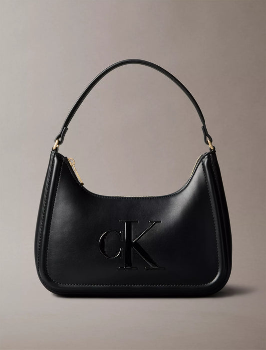 Calvin Klein Embossed Monogram Shoulder Bag in Black