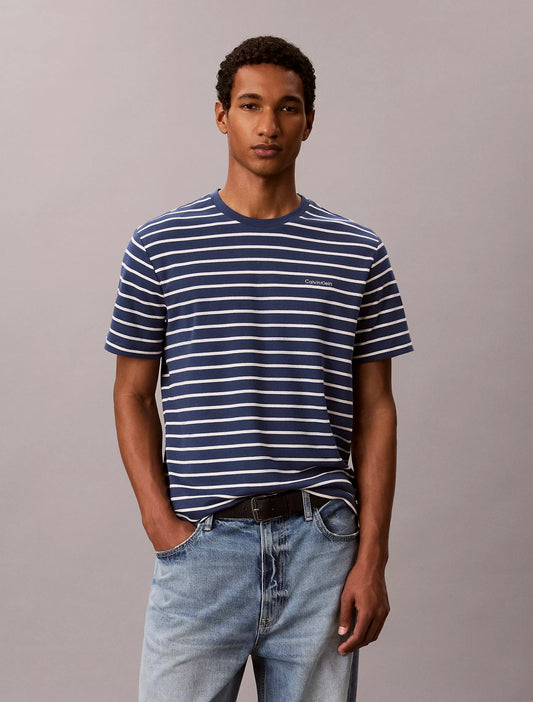 Calvin Klein Striped Liquid Touch Tee in Dark Denim