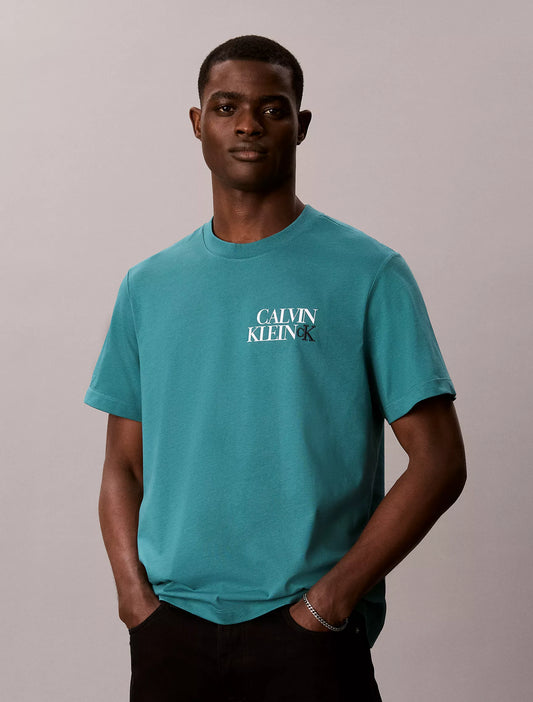 Calvin Klein Stacked CK Logo Easy Tee in North Sea