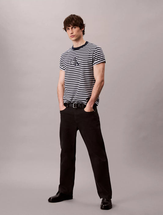 Calvin Klein Monogram Stripe Relaxed T-Shirt in Xenon Blue