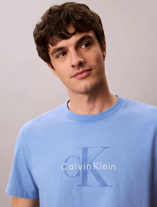 Calvin Klein Acid Wash Monologo Graphic Tee in Marina