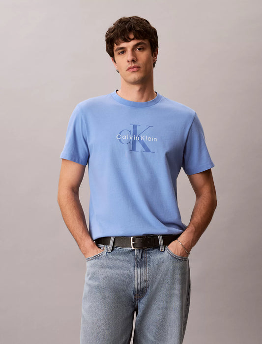 Calvin Klein Acid Wash Monologo Graphic Tee in Marina