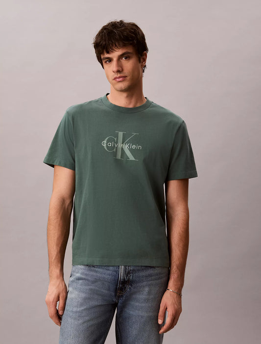 Calvin Klein Jeans Acid Wash Monologo Graphic Tee in Mallard Green