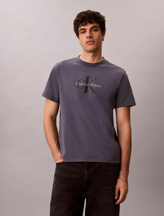 Calvin Klein Acid Wash Monologo Graphic Tee in Blue Nomad