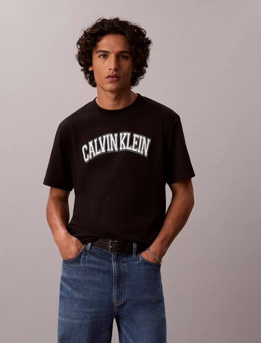 Varsity Calvin Klein Logo Tee in Black