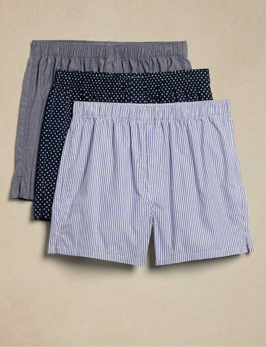Banana Republic Cotton Boxers Patterned (3 Pack) - Preppy Navy