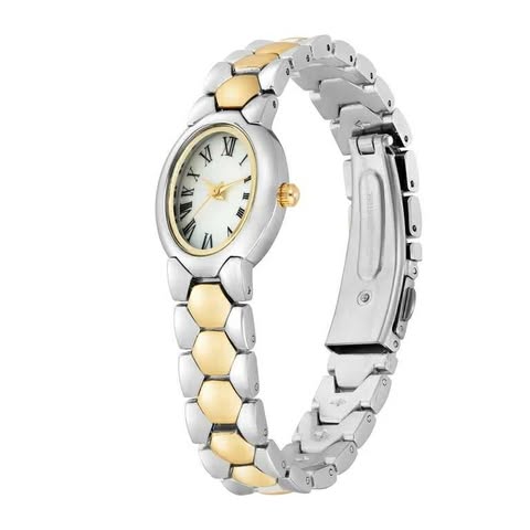 Time & Tru Heirloom Collection: Two-Tone Wristwatch with Oval Dial for Women