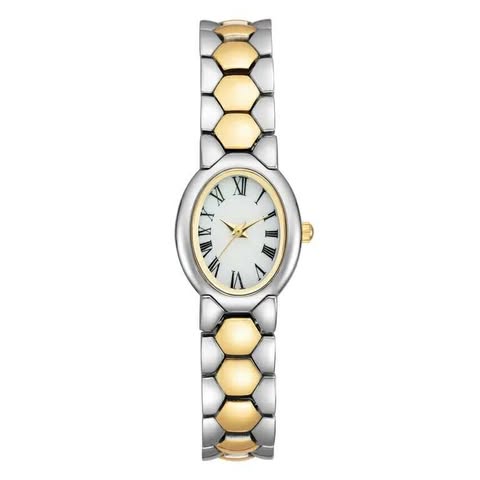 Time & Tru Heirloom Collection: Two-Tone Wristwatch with Oval Dial for Women