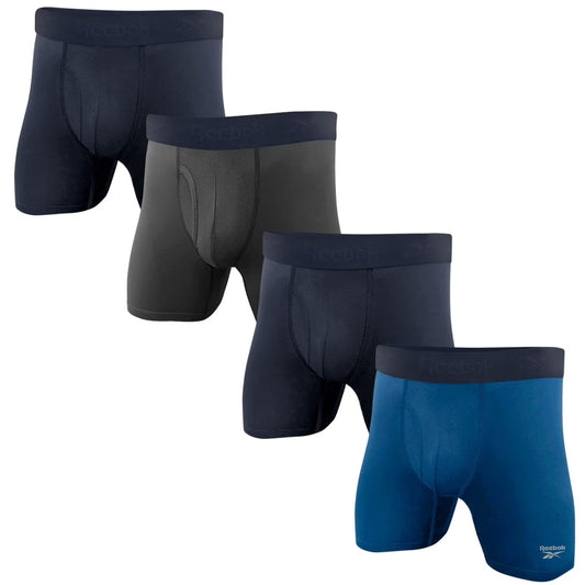 Reebok Men's 4-Pack Performance Boxer Briefs in Navy/Grey/Blue