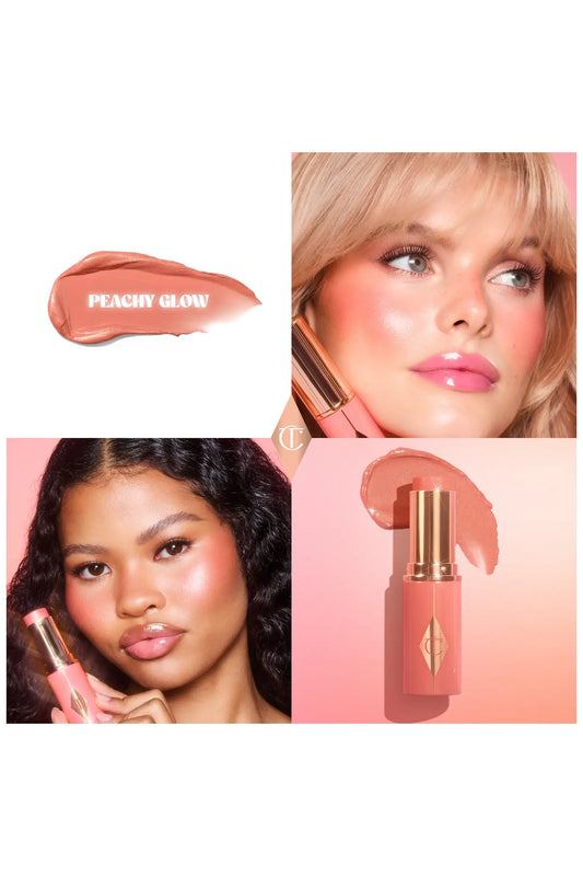 Charlotte Tilbury Unreal Lip + Cheek Glow Blush Stick with Hyaluronic Acid in Peachy Glow