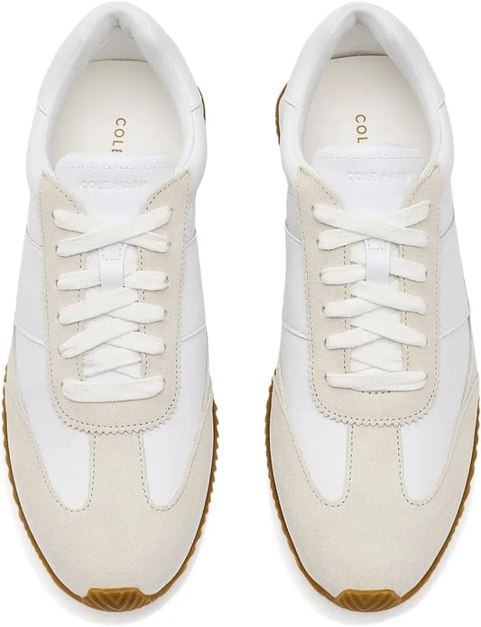 Cole Haan Women’s Grand Crosscourt Davie Runner in White Leather / Silver Birch Suede