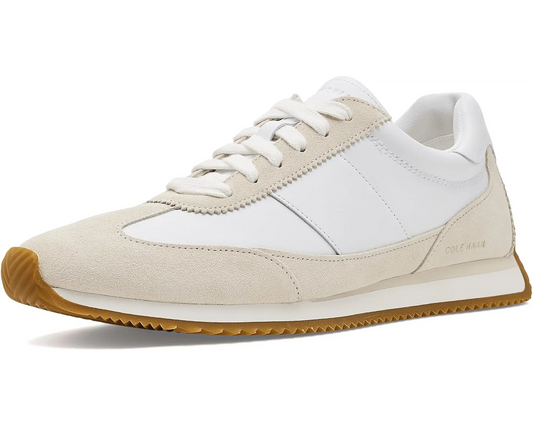 Cole Haan Women’s Grand Crosscourt Davie Runner in White Leather / Silver Birch Suede