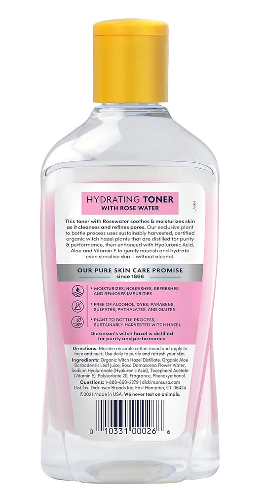 Dickinson's Enhanced Witch Hazel Hydrating Toner with Rosewater (16 Fl Oz, 2-Pack)