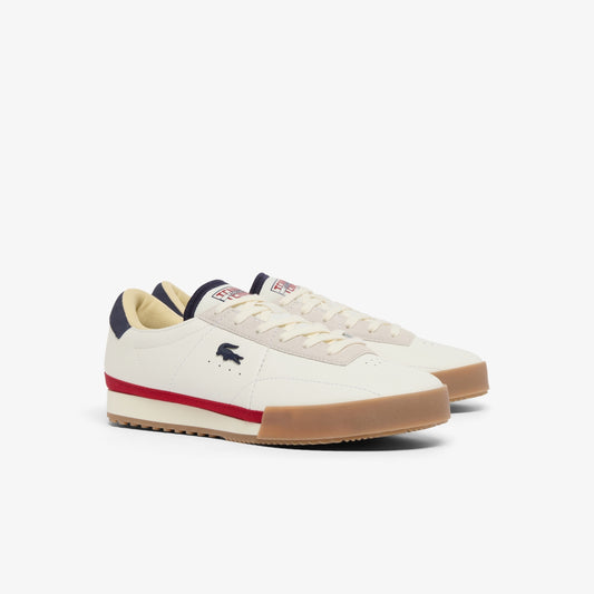 Lacoste Men’s Aura Leather Sneaker in White/Navy/Red (Color Code: 407)