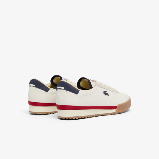 Lacoste Men’s Aura Leather Sneaker in White/Navy/Red (Color Code: 407)