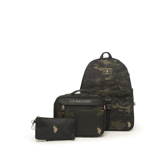 U.S. Polo Assn. 16" Unisex Backpack, Lunch Box, &amp; Pencil Case 3-Piece Set in Camouflage