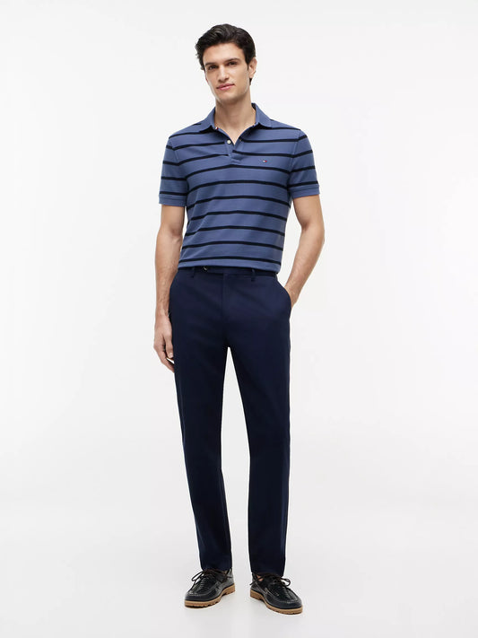 Tommy Hilfiger Regular Fit Striped Wicking Polo in Faded Indigo Stripe