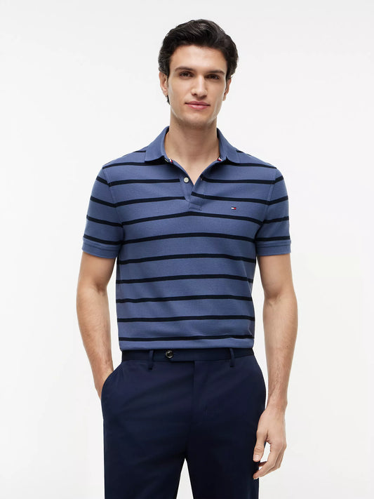 Tommy Hilfiger Regular Fit Striped Wicking Polo in Faded Indigo Stripe