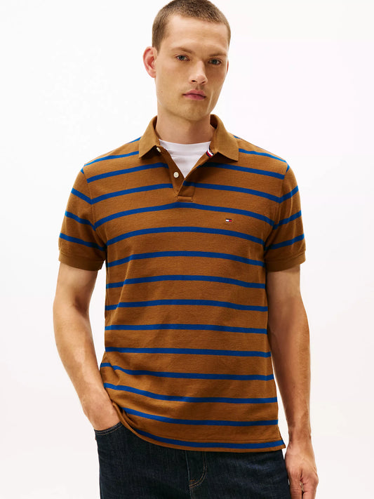 Tommy Hilfiger Regular Fit Striped Wicking Polo in Highland Khaki Stripe