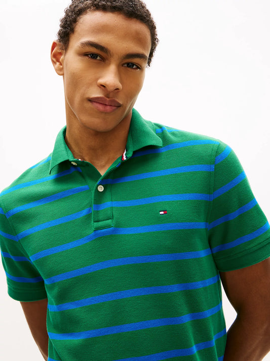 Tommy Hilfiger Regular Fit Striped Wicking Polo in Nouveau Green