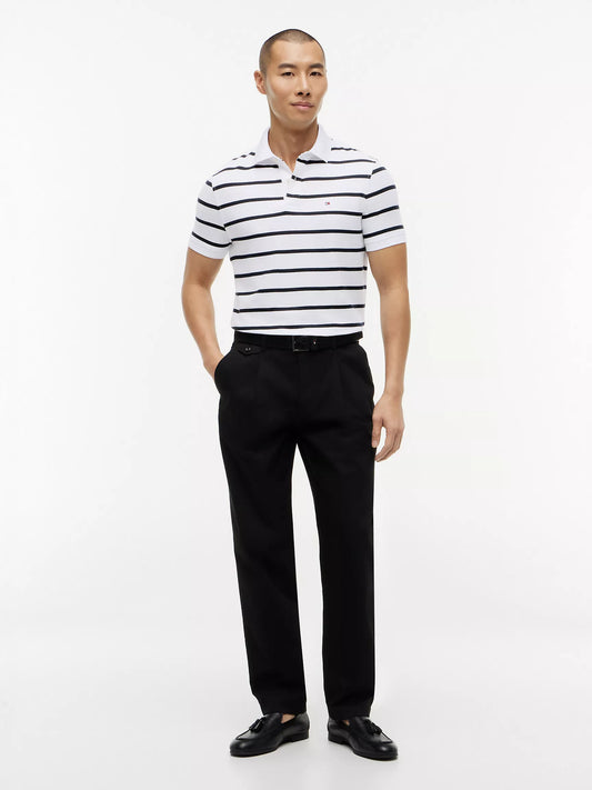 Tommy Hilfiger Regular Fit Striped Wicking Polo in Fresh White Stripe