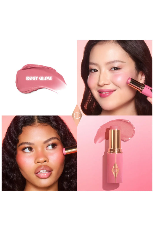 Charlotte Tilbury Unreal Lip + Cheek Glow Blush Stick with Hyaluronic Acid in Rosy Glow